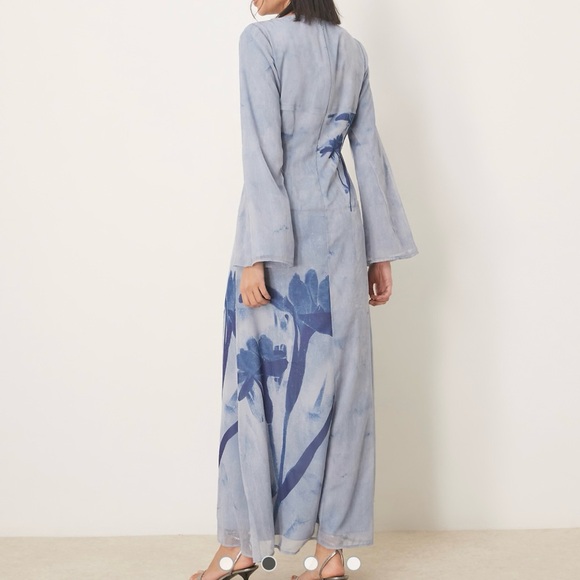 ASOS Powder Blue Maxi Dress with Navy Floral Print - Picture 2 of 3